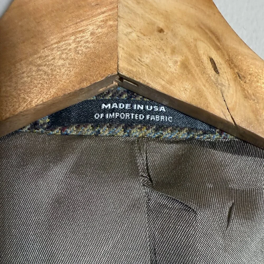 Austin Reed Wool Houndstooth Sport Coat Dinner Jacket Blazer Men's Size 44L Tan